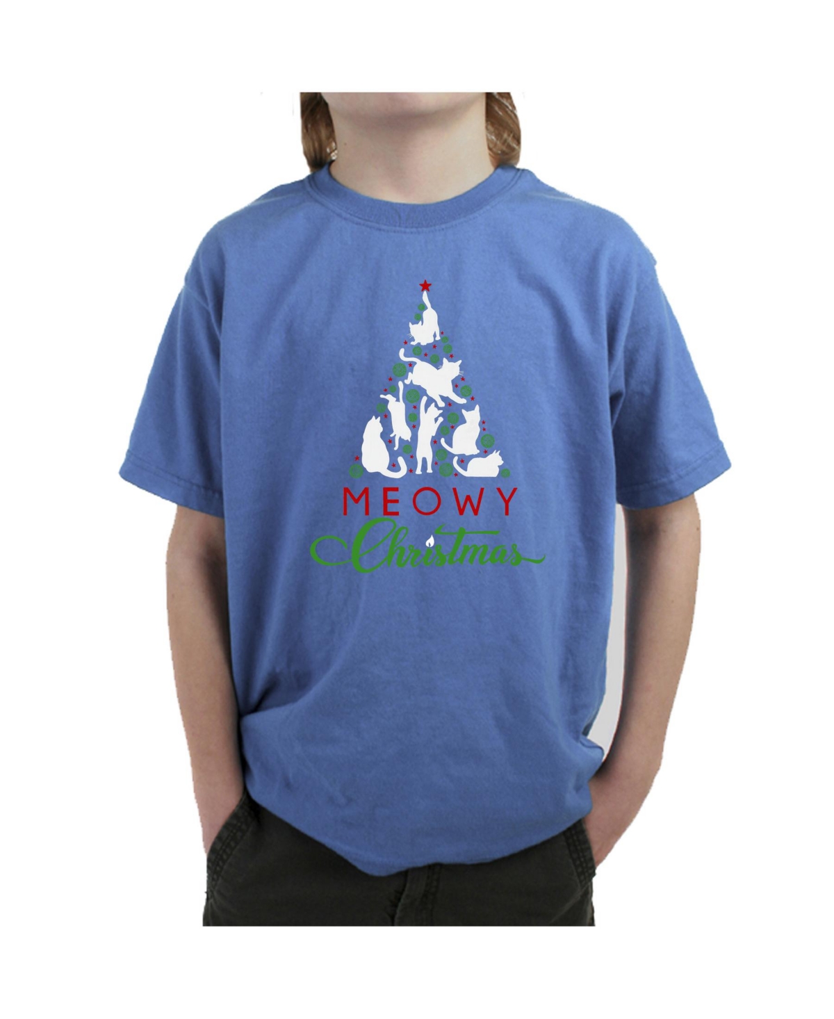 La Pop Art Boys Meowy Christmas Tree Word Art T-Shirt