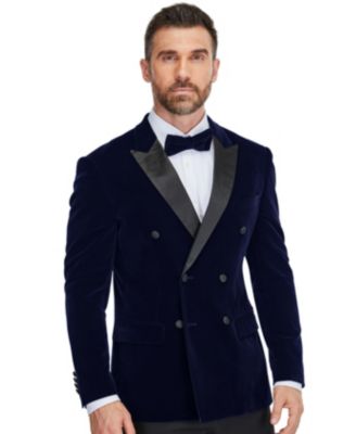 Men's 2 Piece Double Breasted Velvet Birdseye Lapel Slim Fit Tuxedo