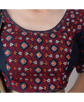 Women's Bandhani Print Lace Up Detail Chaniya Choli with Embroidered Blouse and Dupatta