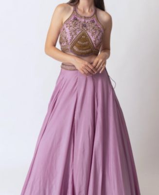 RAAS Women's Pink Crop Top and Skirt Set with Intricate Thread and ...