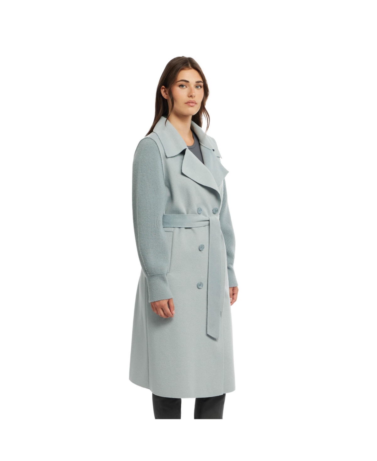 Ellen Tracy Women's Mixed Media Double Face Coat with Knit Sleeves