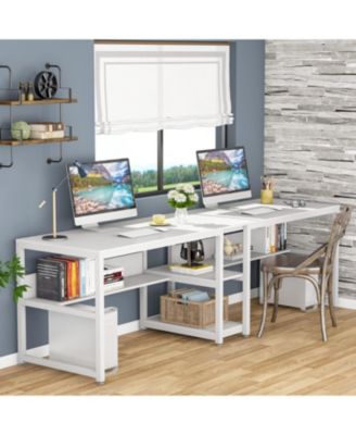  78.7" 2-Person MDF Bookshelf & Storage Shelves Rustic Desk