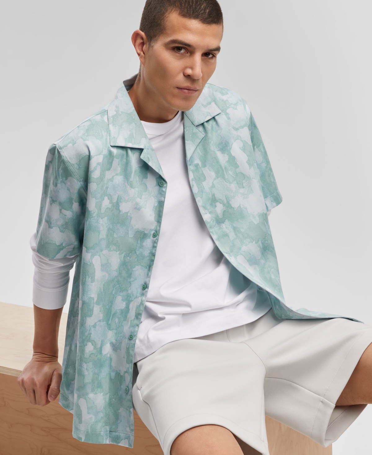 Men's Relaxed-Fit Printed Button-Down Camp Shirt, Created for Macy's - Mango Sorbet