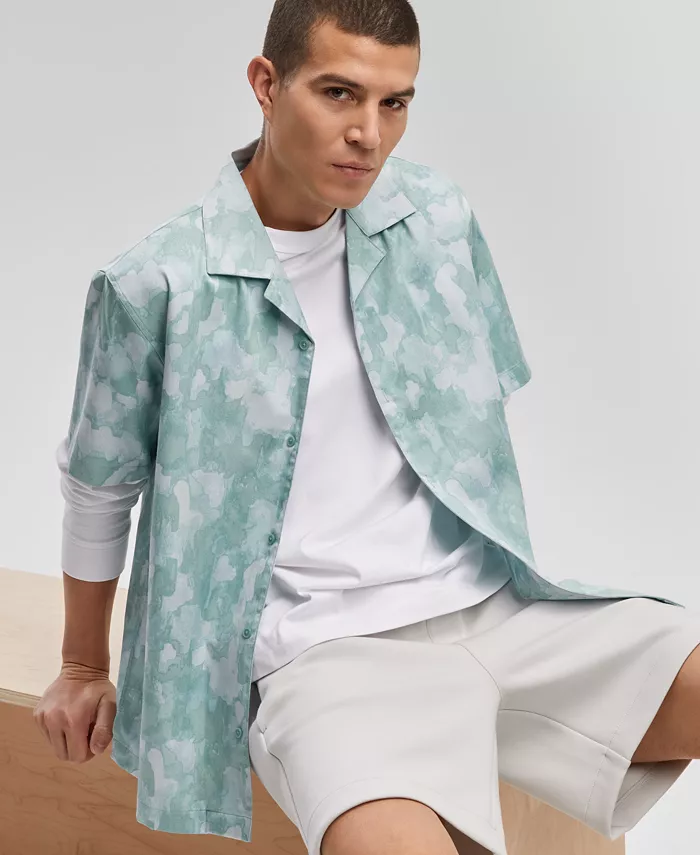 Men's Relaxed-Fit Printed Button-Down Camp Shirt