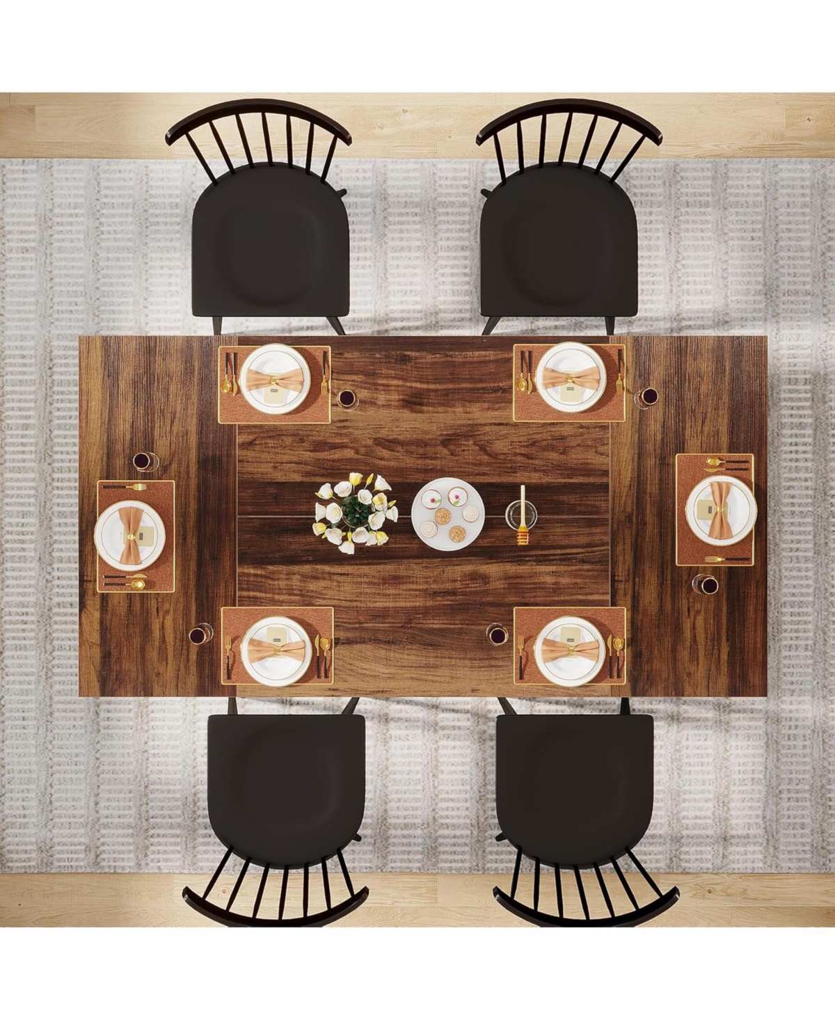 Tribesigns Modern Dining Table for 6 People, 63 x31W x 30 H Inches Rectangle Kitchen Table Dinner Table for Dinning Room&Kitchen, Living Room - Brow