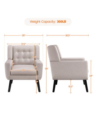 1 Pc  Linen Fabric & Solid Wood  Button Tufted, Removable Cushion  Armchair