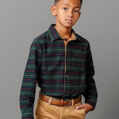 Boys Long Sleeve Flannel Shirt with Suede Detail