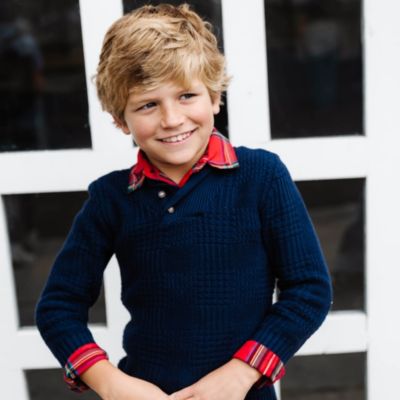 Boys Organic Long Sleeve Textured Shawl Collar Sweater
