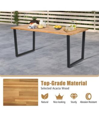 6-Person Acacia Wood Outdoor Dining Table with 2 Inch Umbrella Hole