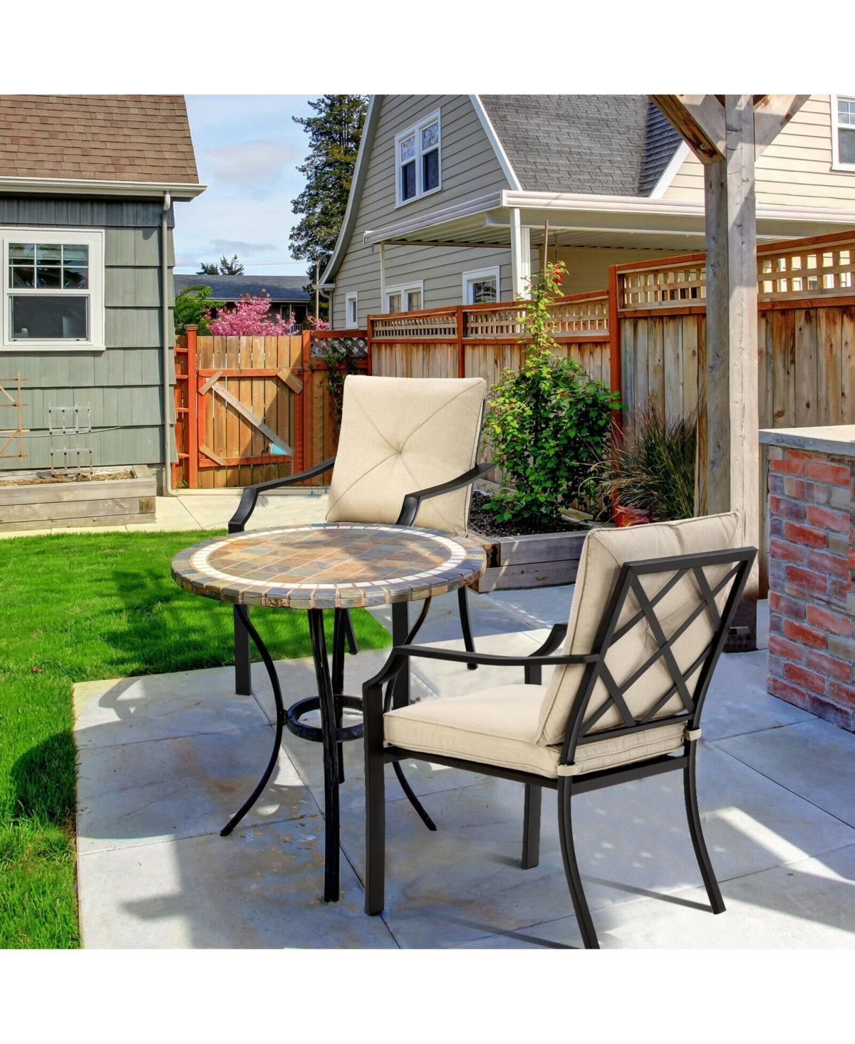 Sugift 4 Pieces Outdoor Dining Set with Removable Cushions and Rustproof Steel Frame