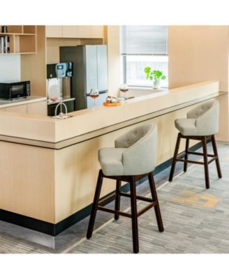 Set of 2 Swivel Bar Stools with Rubber Wood Legs and Padded Back