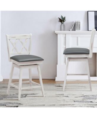 2 Pieces 25 Inch Swivel Counter Height Barstool Set with Rubber Wood Legs