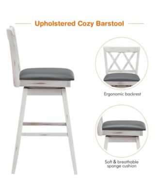 2 Pieces 29 Inch Swivel Counter Height Barstool Set with Rubber Wood Legs