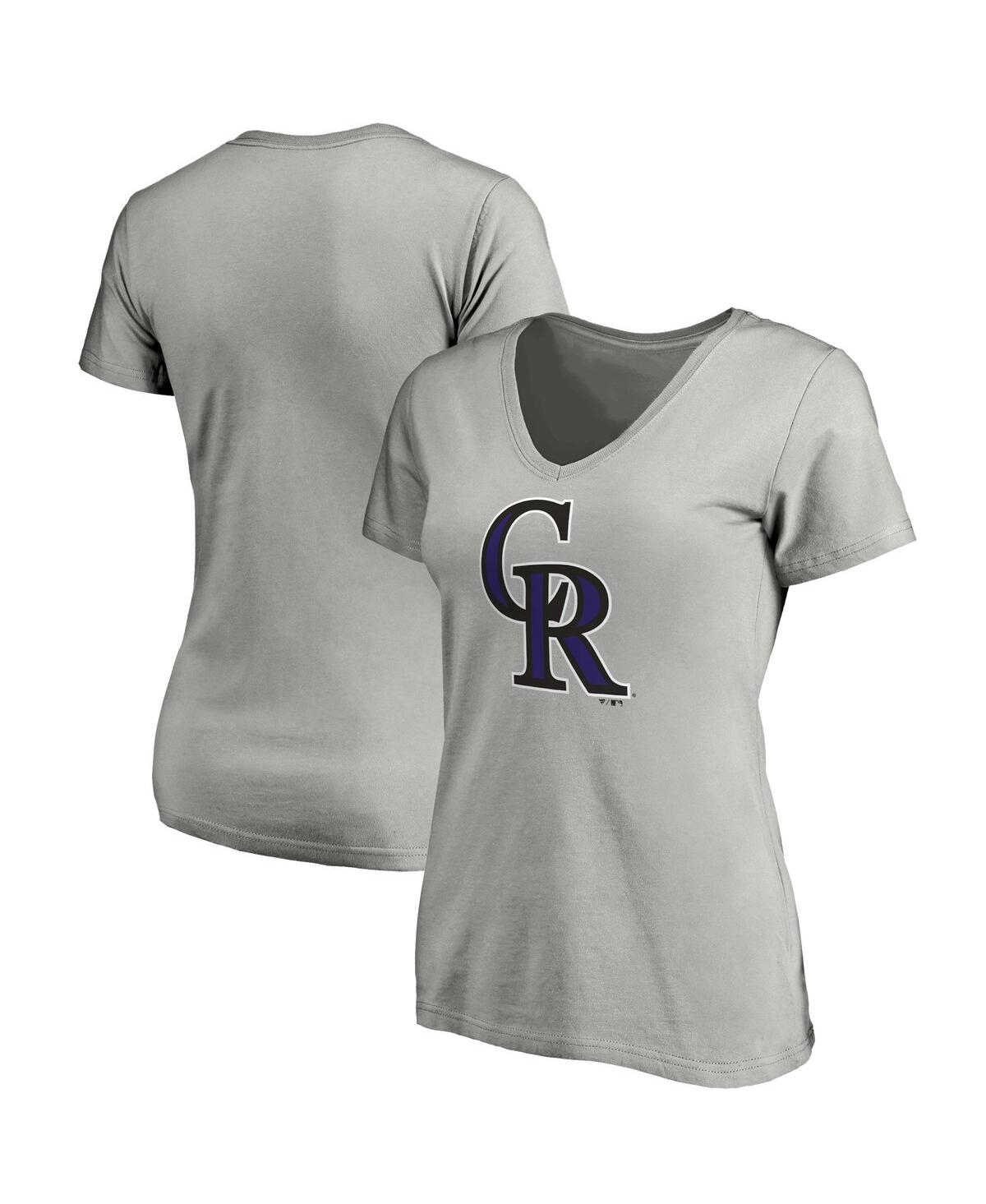 Fanatics Women's Heather Gray Colorado Rockies Core Logo V-neck T-shirt