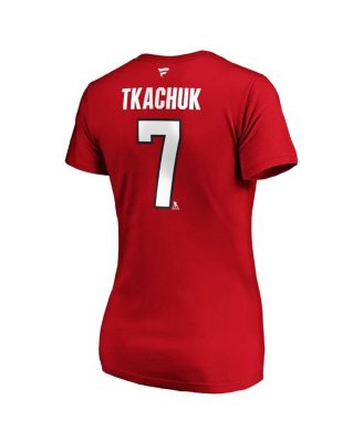 Women's Brady Tkachuk Red Ottawa Senators Authentic Stack Name Number V-Neck T-Shirt