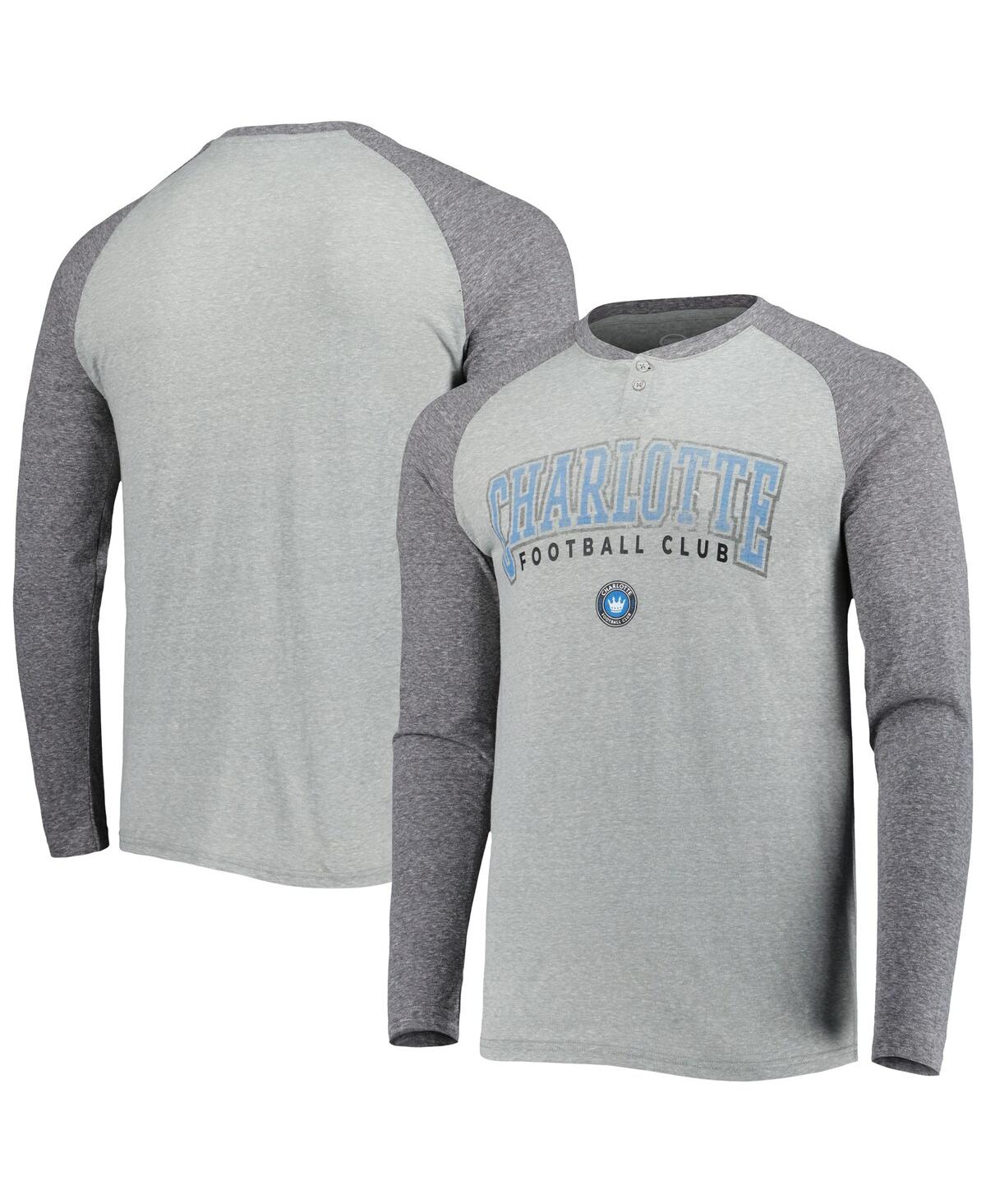 Men's Heather Gray/Heather Charcoal Charlotte Fc Ledger Raglan Long Sleeve T-Shirt - Heather Gray, Heather Charcoal
