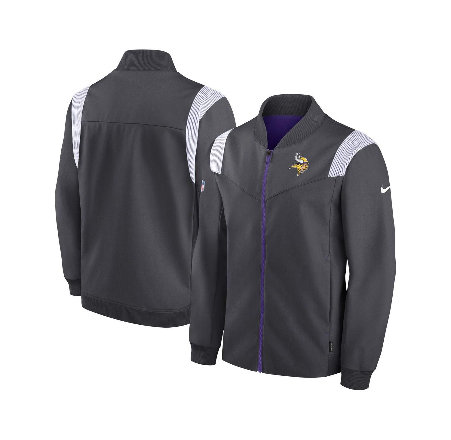 Men's Anthracite Minnesota Vikings Sideline Coaches Bomber Full-Zip Jacket