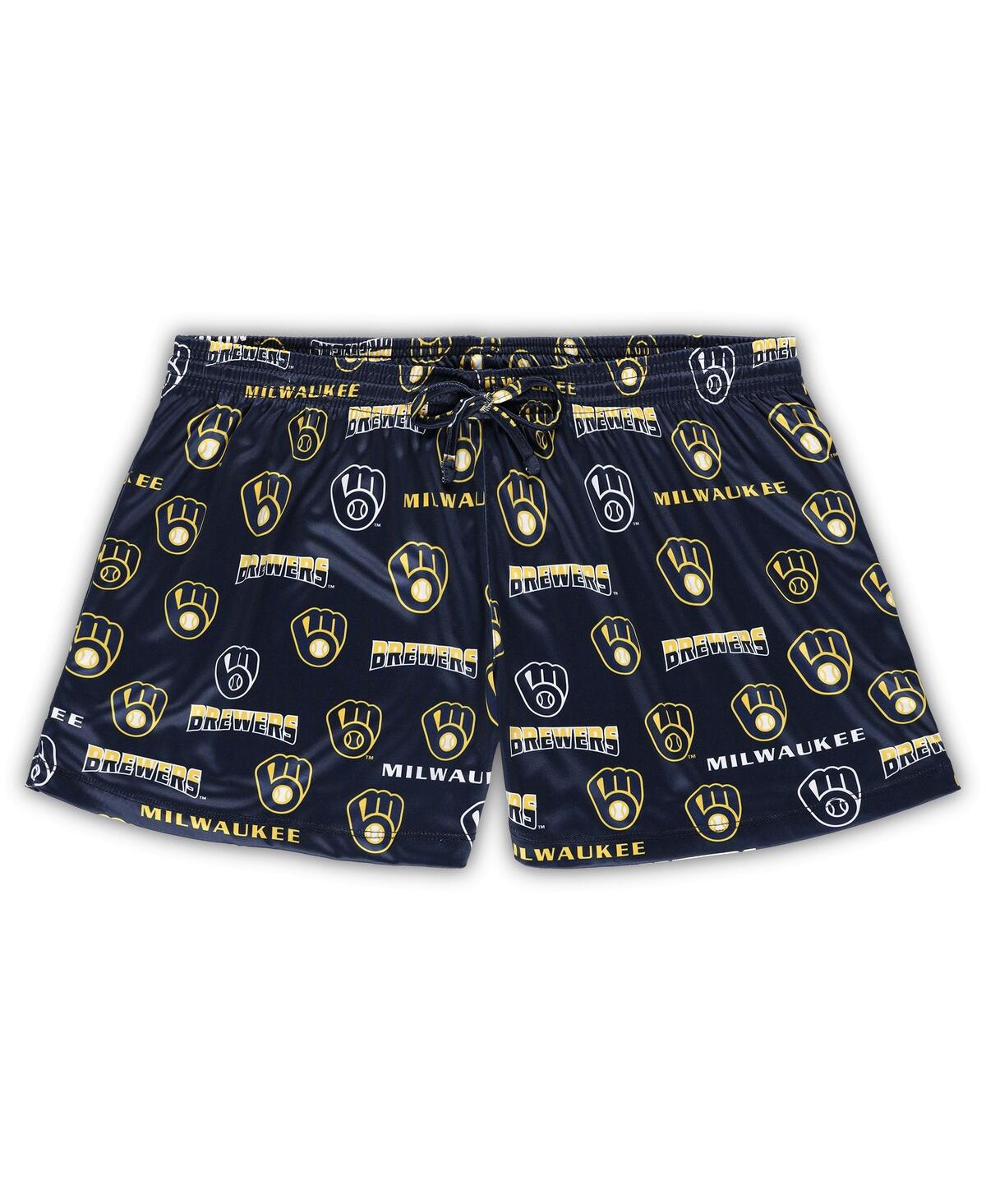 Concepts Sport Women's White/navy Milwaukee Brewers Plus Size Tank Top Shorts Sleep Set In White,navy