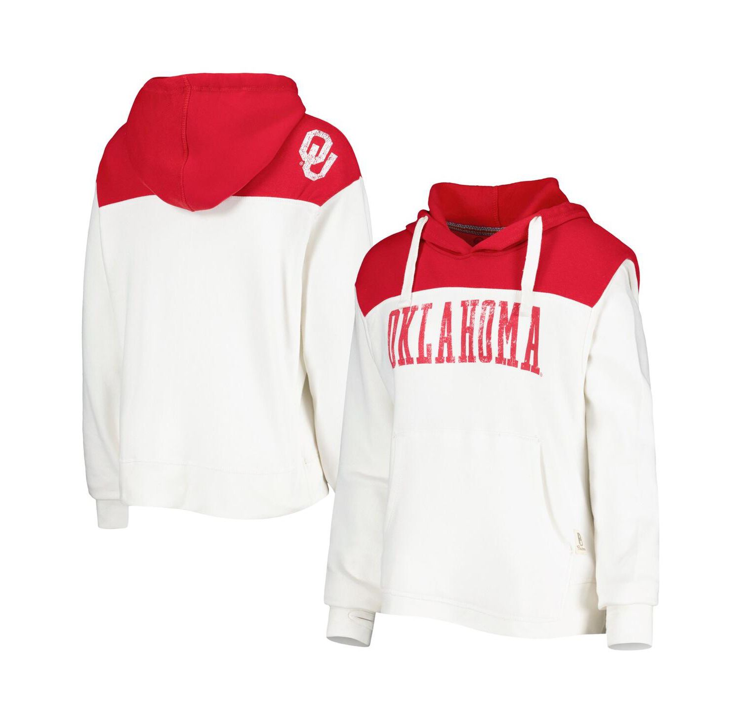 Women's White/Crimson Oklahoma Sooners Chicago 2-Hit Yoke Pullover Hoodie