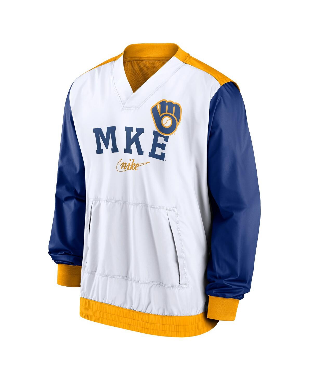 Nike Men'sGold Milwaukee Brewers Rewind Warmup V-Neck Pullover Jacket -Gold