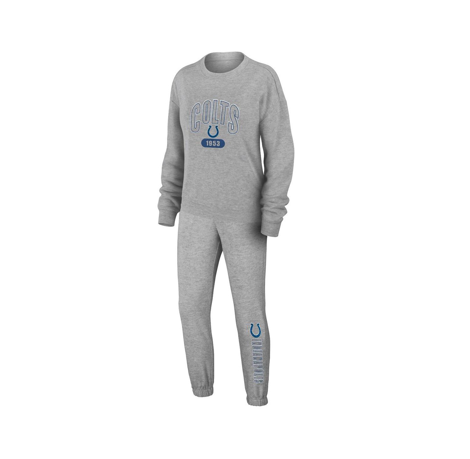 Women's Heather Gray Indianapolis Colts Plus Size Knitted Tri-Blend Long Sleeve T-Shirt & Pants Lounge Set
