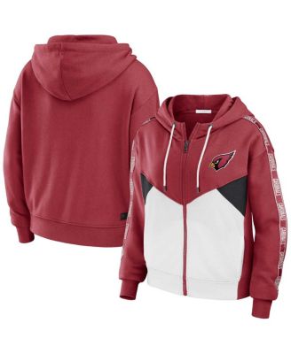 Women's Cardinal/White Arizona Cardinals Color Block Light Weight Modest Crop Full-Zip Hoodie