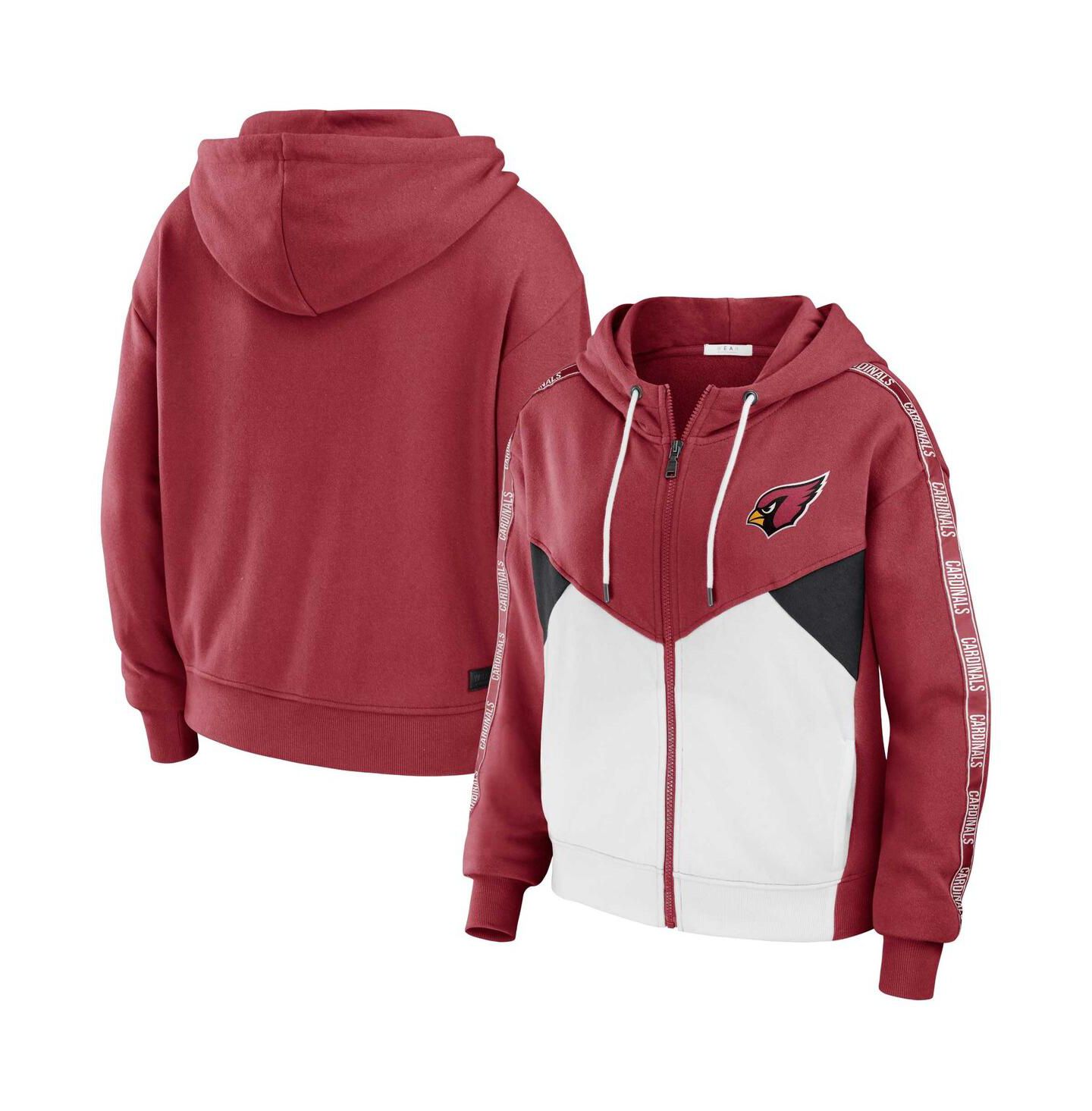Женское худи WEAR by Erin Andrews Cardinal/White Arizona Cardinals Color Block Light Weight Modest Crop Full-Zip — фото 1