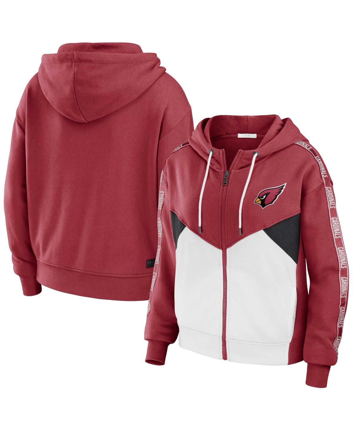 Wear by Erin Andrews Women's Cardinal/White Arizona Cardinals Color Block Light Weight Modest Crop Full-Zip Hoodie - Cardinal/White