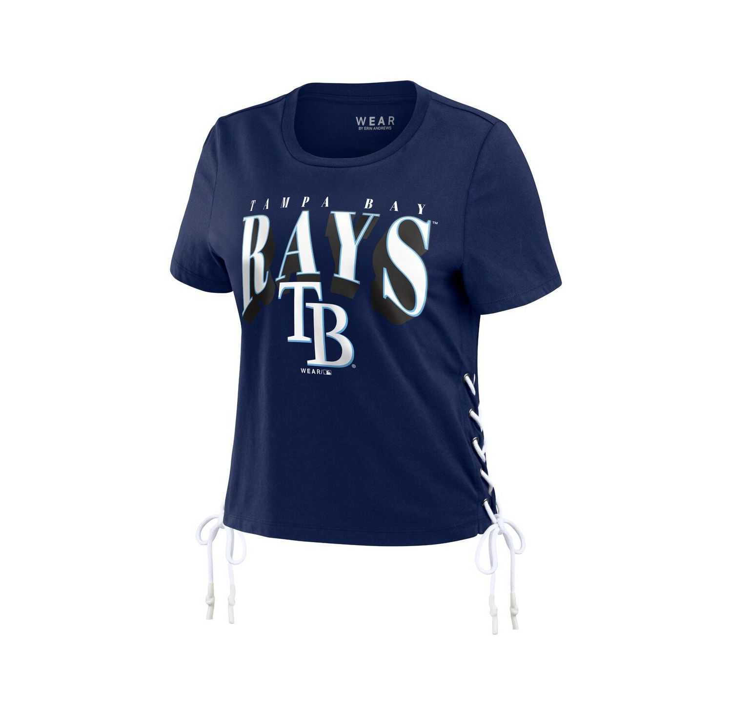 Women's Navy Tampa Bay Rays Side Lace-Up Cropped T-Shirt
