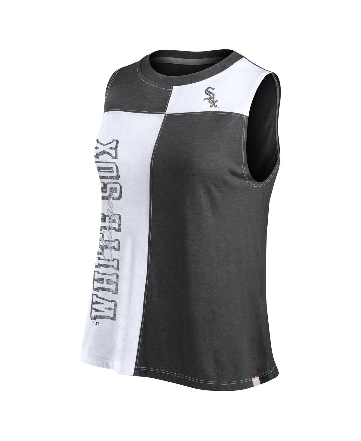 Fanatics Women's Black/white Chicago White Sox Color-block Tank Top In Black,white