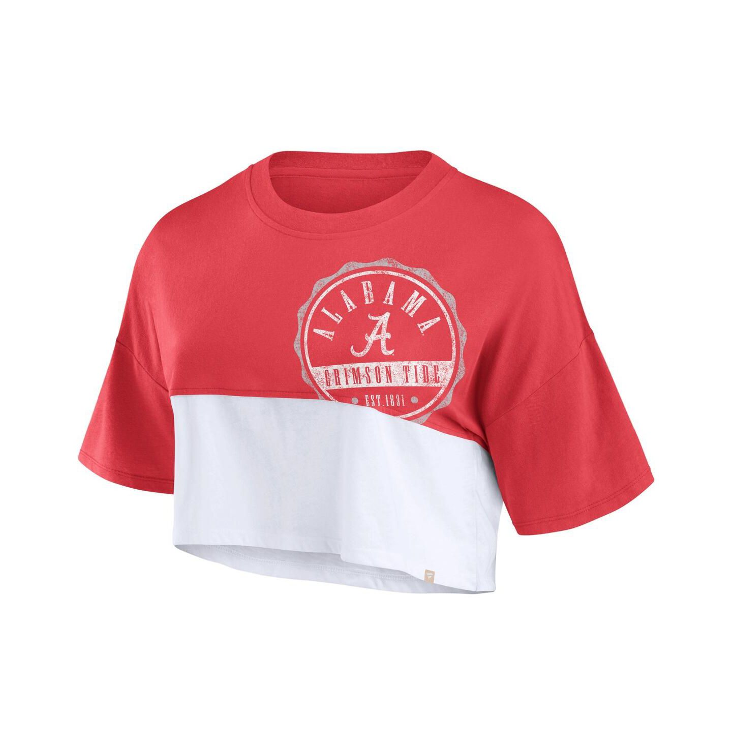 Женская футболка Fanatics Crimson/White Alabama Crimson Tide Oversized Badge Color block Cropped — фото 2