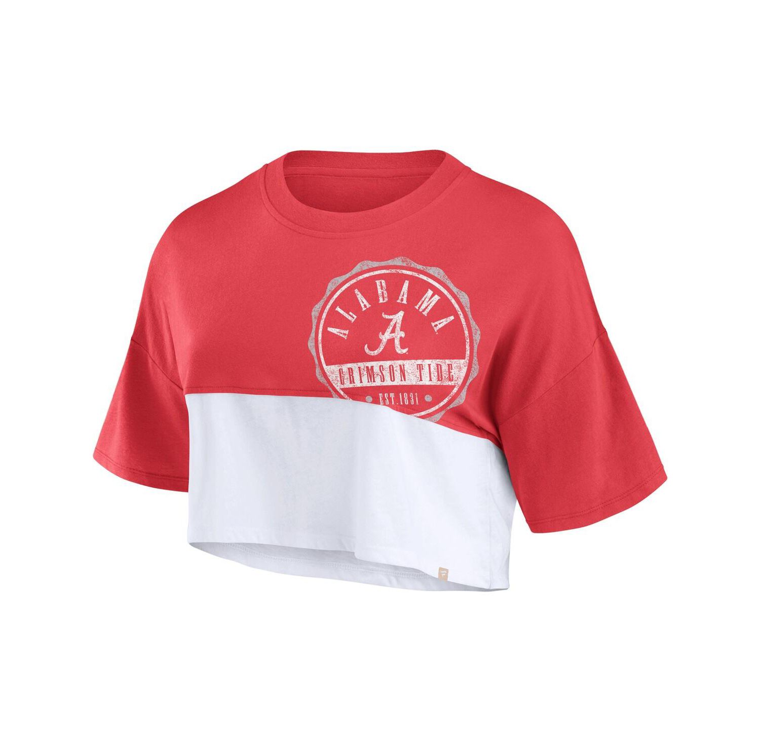 Women's Crimson/White Alabama Crimson Tide Oversized Badge Color block Cropped T-Shirt