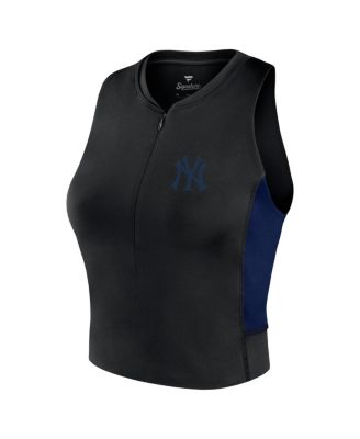 Women's Black New York Yankees Studio Half-Zip Fitted Gym Tank Top