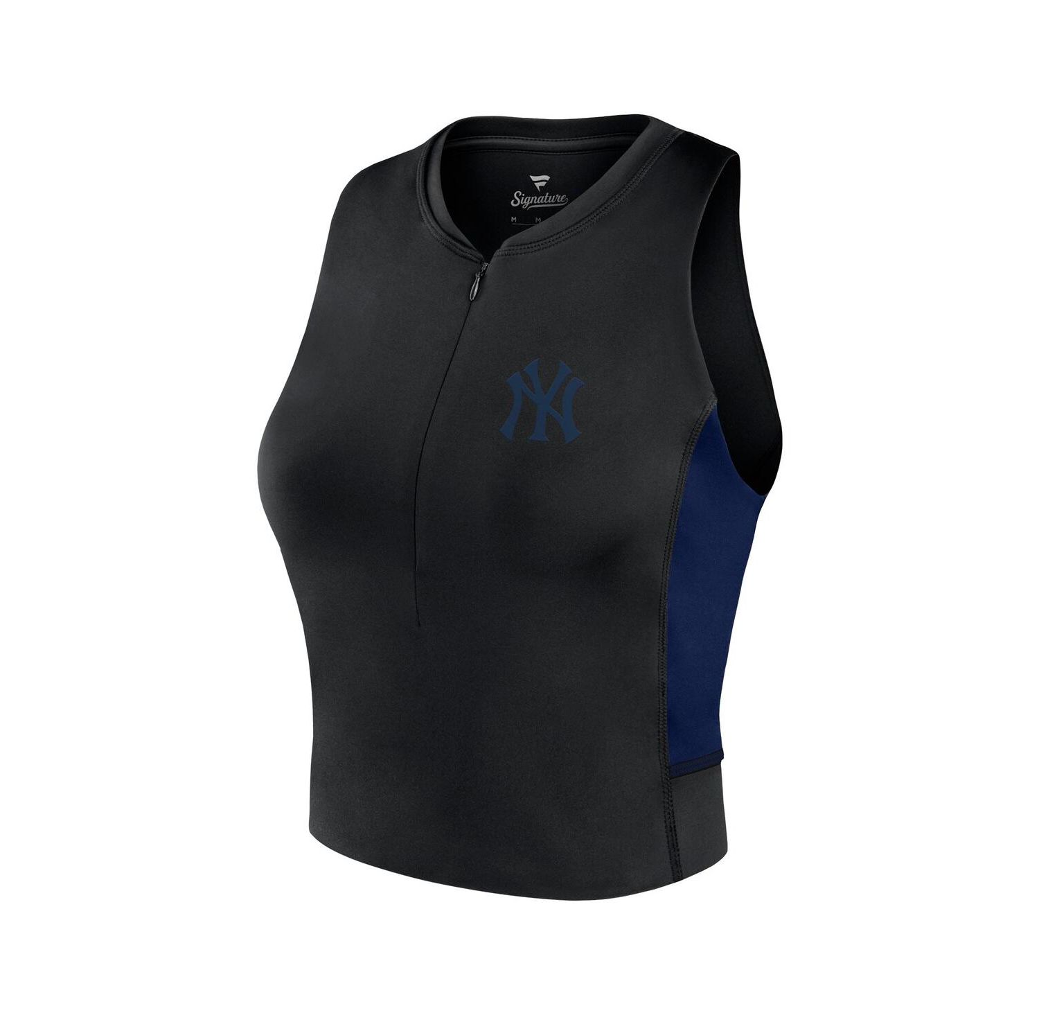 Women's Black New York Yankees Studio Half-Zip Fitted Gym Tank Top