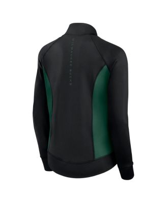 Women's Black Milwaukee Bucks Studio Fitted Full-Zip Gym Track Jacket