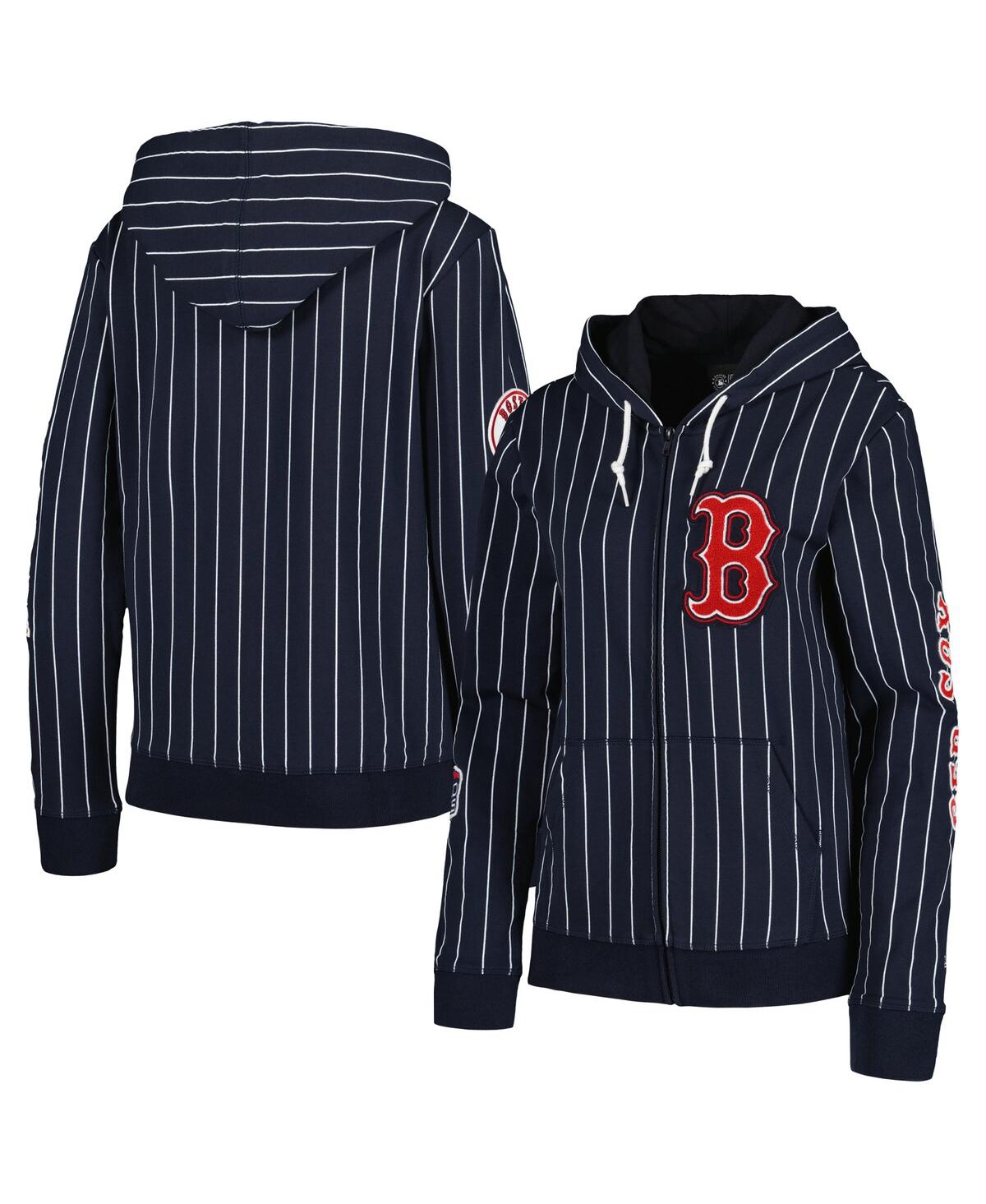 NEW ERA WOMEN'S NAVY BOSTON RED SOX PINSTRIPE TRI-BLEND FULL-ZIP JACKET 