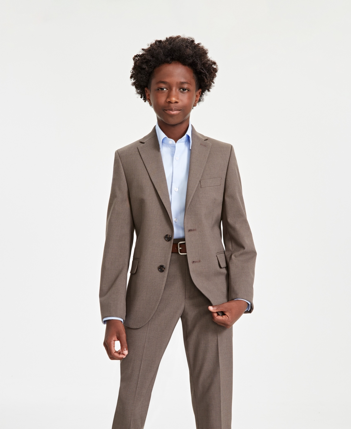 Big Boys Mini Check Classic Fit Stretch 2-Piece Suit