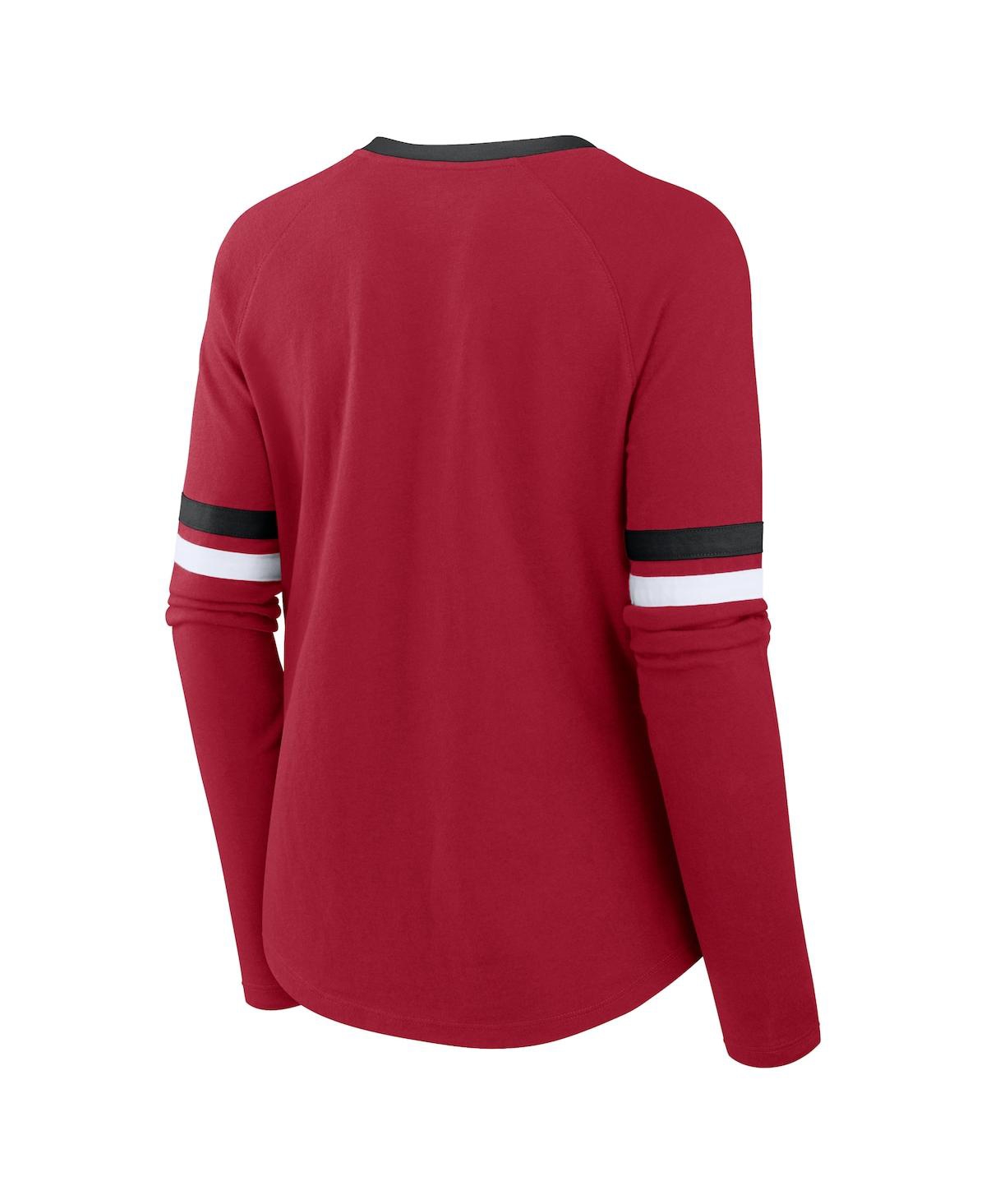 Fanatics Women's Scarlet San Francisco 49ers Won And Done Lace-up Long Sleeve Fashion Top In Scarlet,black