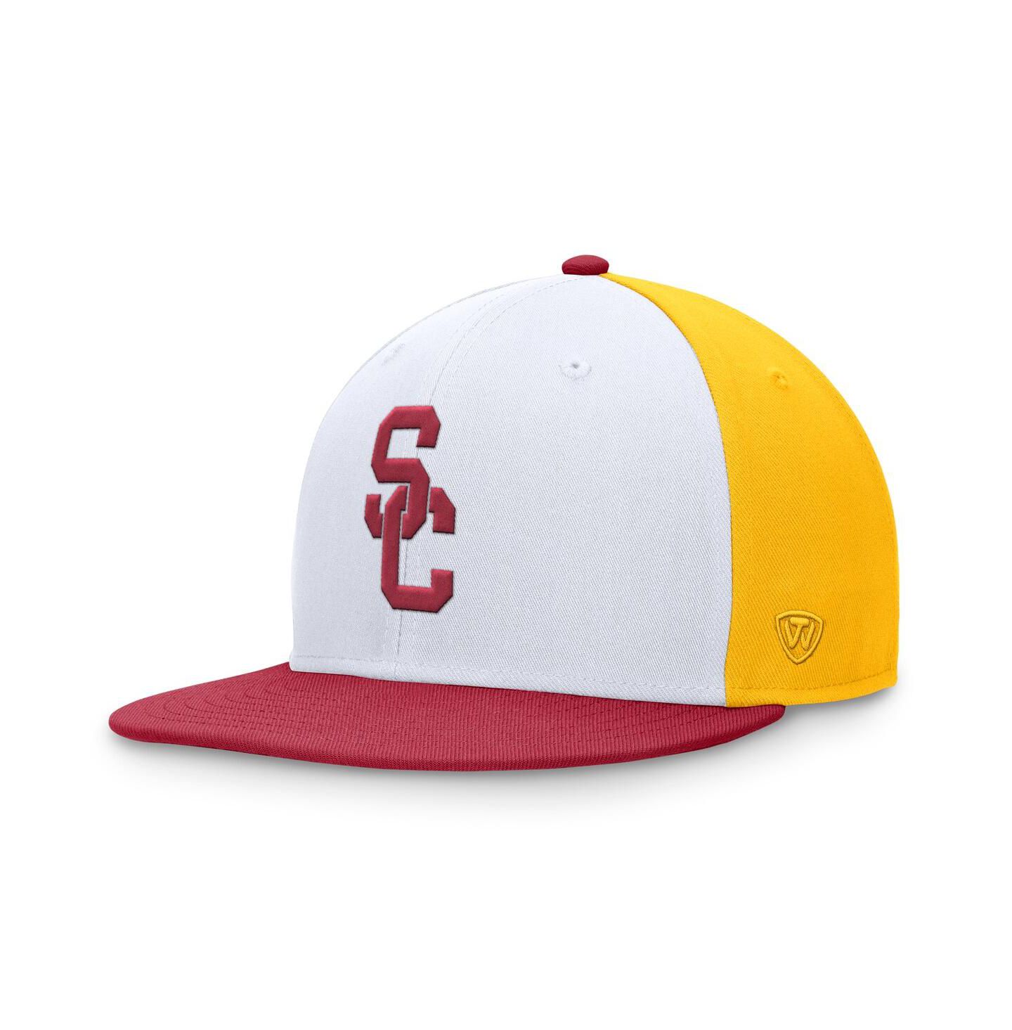 Мужская кепка Top of the World White/Cardinal USC Trojans Tri-Tone Heritage Collector Fitted Hat — фото 1
