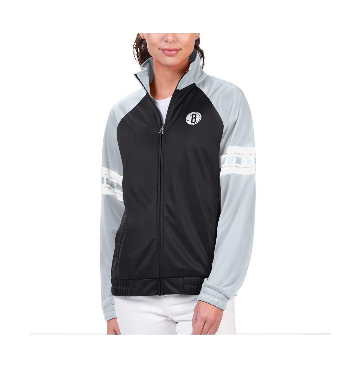 Женская куртка G-III 4Her by Carl Banks Black Brooklyn Nets Main Player Raglan Rhinestone Full-Zip Track Jacket — фото 1