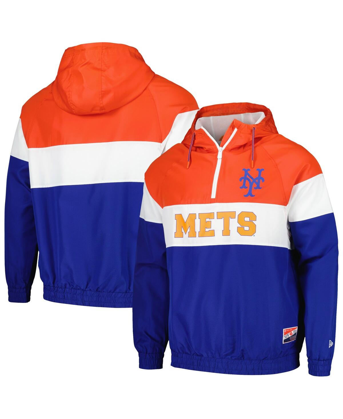 NEW ERA MEN'S ORANGE NEW YORK METS RIPSTOP RAGLAN QUARTER-ZIP HOODIE WINDBREAKER JACKET 