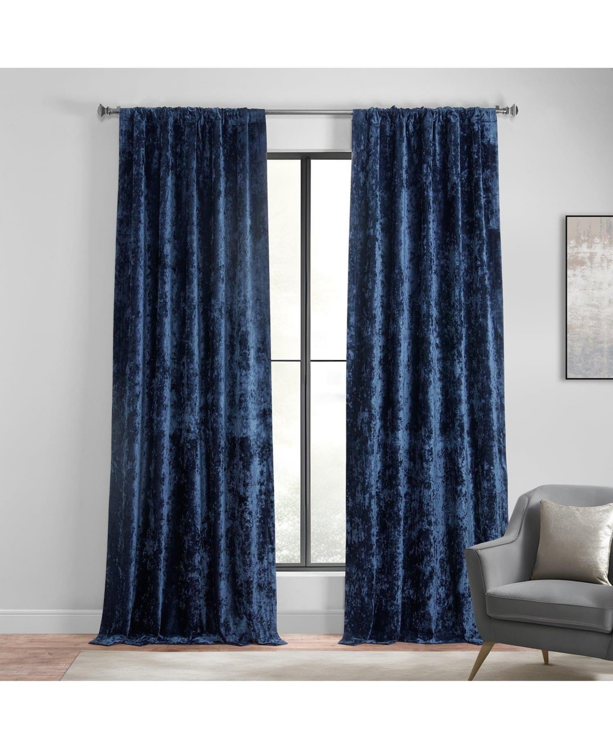 Half Price Drapes Sapphire Blue Lush Crush Velvet Room Darkening Curtain