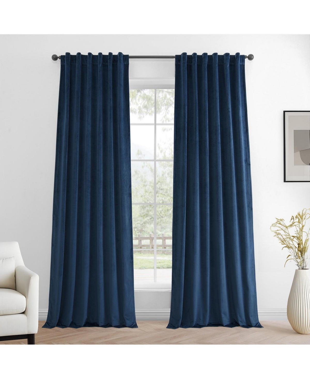 Half Price Drapes Deep Cobalt Blue Simply Velvet Room Darkening Curtain Pair (2 Panels