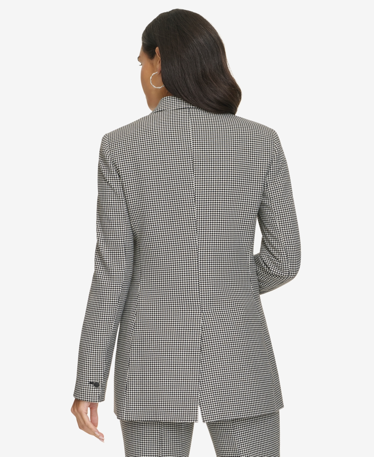 Calvin Klein Women's One-Button Houndstooth Blazer -cream