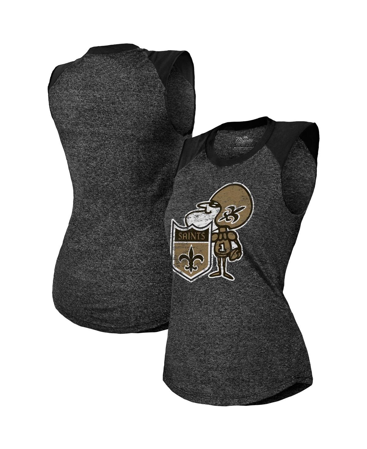 Shop Majestic Women's Black New Orleans Saints Retro Tri-blend Raglan Muscle Tank Top