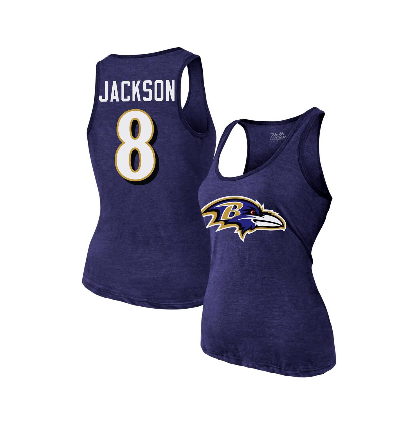 Женский топ Majestic Lamar Jackson Purple Baltimore Ravens Name & Number Tri-Blend — фото 1