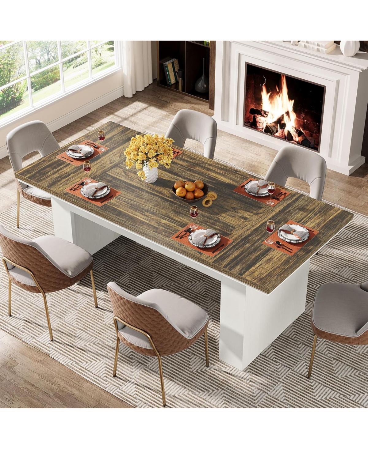 Tribesigns Farmhouse Dining Table for 4-6 People, Rectangle Kitchen Table Dining Room Table, Wood Family Dinner Table for Living Room, Kitchen, Di