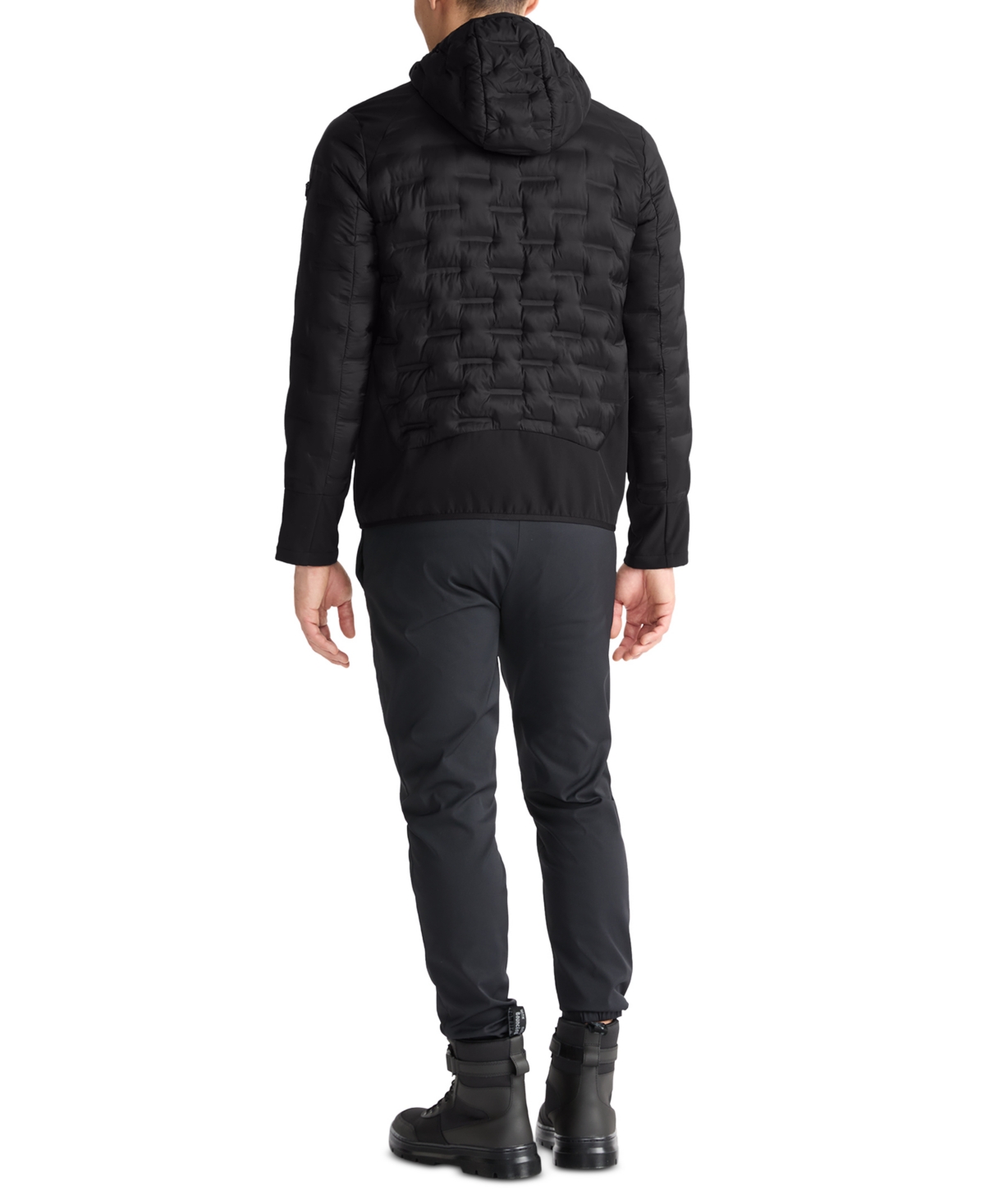 Tumi Men's Quilted Mixed-media Full-zip Hooded Jacket In Black