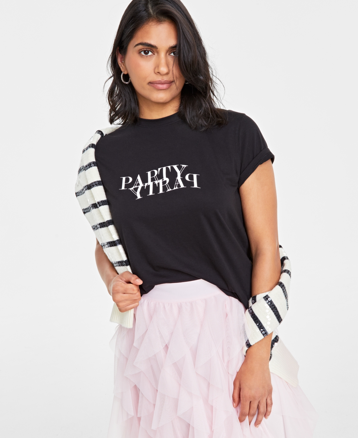 On 34th Women's Party Graphic T-shirt, Created For Macy's In Deep Black