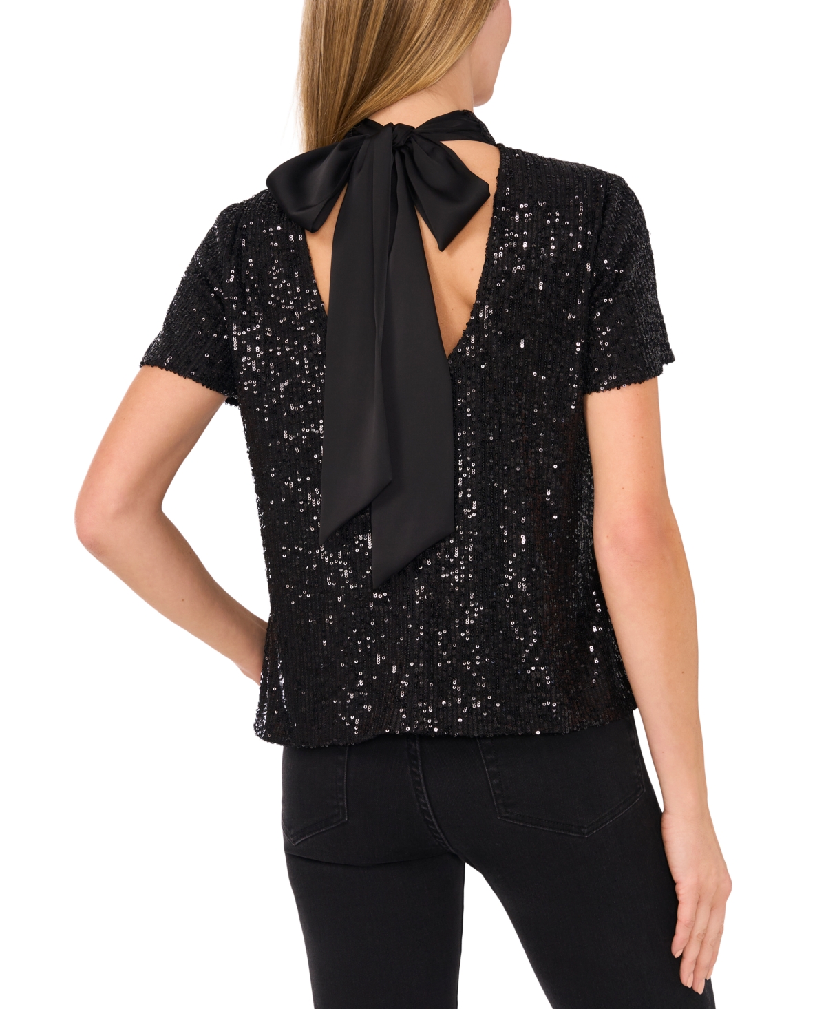 CeCe Women's Sequined Bow-Back Top